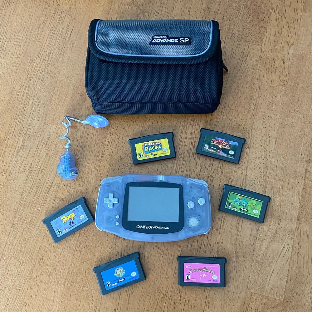 Nintendo GameBoy Advance Model AGB-001 (Clear Glacial) + Gameboy Advance SP Case